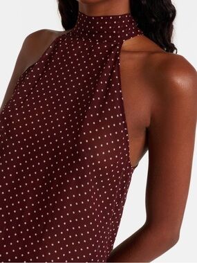 Nili Lotan Burgundy Polka Dot Tie-Neck Halter Top